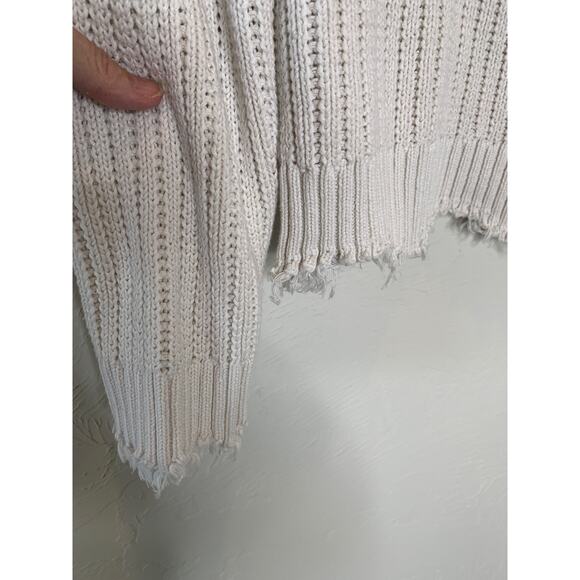 Z Supply Ribbed Turtleneck Sweater Raw Chewed Hems Cream Sz Large - Picture 5 of 8